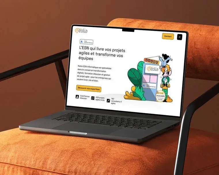 Mockup du site Teolia réalisé par Alexandre Cottret, sur un ordinateur portable